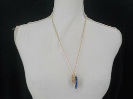 Olive Shell W/BLUE Stones Pendant On Gold Colored Chain Necklace Womens Fashion - £15.97 GBP