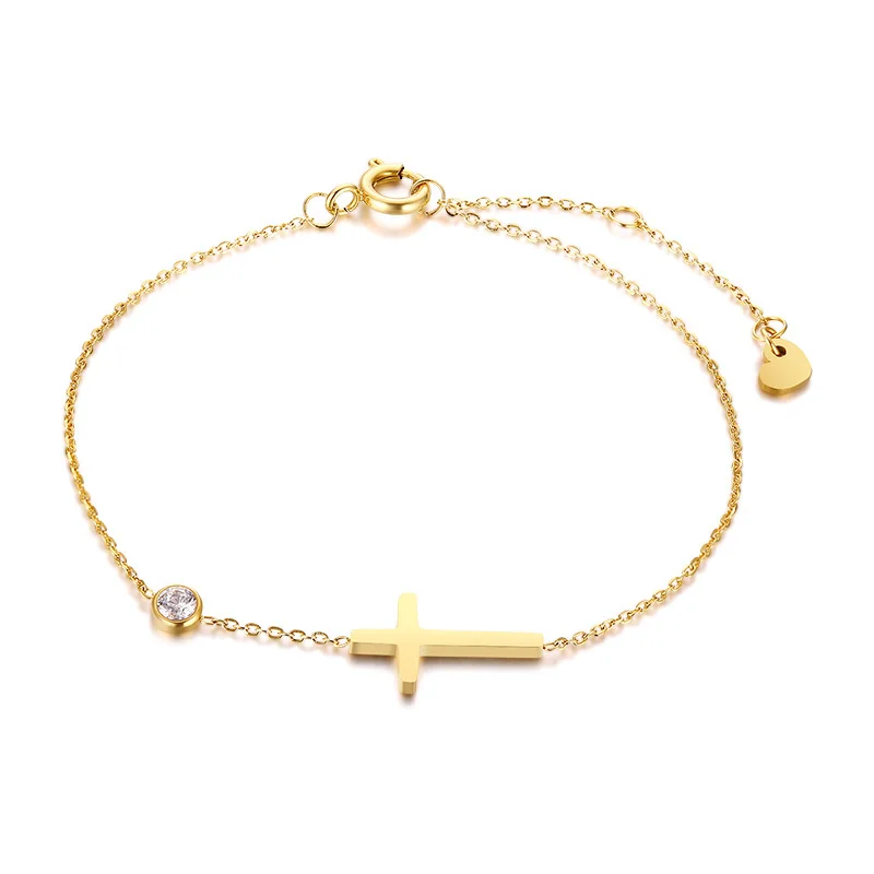 Women Minimalism Thin Chain Cross Crescent Moon Star Bracelet, Stainless Steel F - £14.95 GBP