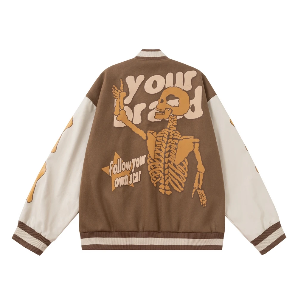  Men  Baseball Jackets Hip Hop Streetwear Funny Skeleton  Varsity Bomber... - £353.24 GBP