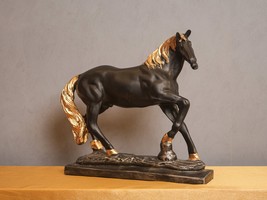 Elegant Harmony: Polyresin Black Horse Idol Statue Showpiece Set – Artisan Craft - $183.75