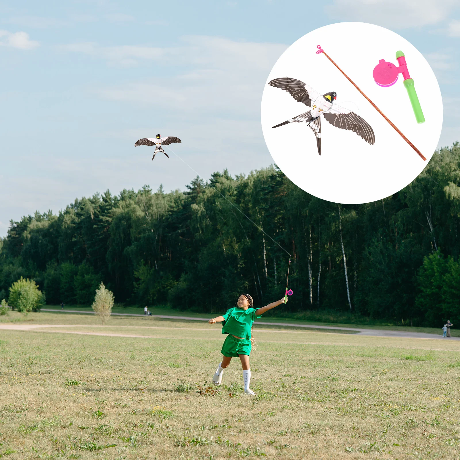 Kite Easy Fly Cartoon Swallow Children Fishing Pole Outdoor Bird Kids Toy - £11.66 GBP