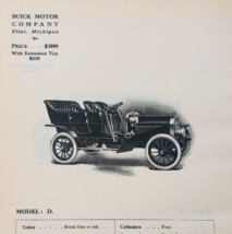 1908 Buick Motor Company Model D Print Catalog Advertisement Automobilia... - $29.99