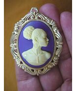 (CA20-9) RARE African American LADY white + purple CAMEO Pin Pendant JEW... - $25.19