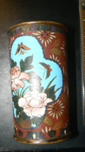 Antique Chinese Cloisonné Enamel Brass Canister – Floral, Butterfly &amp; Bi... - $149.00