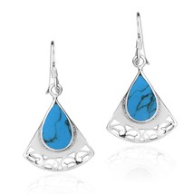 Triangle Swirls TearDrop Blue Turquoise Sterling Silver Dangle Earrings - £13.28 GBP