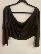 Plus Size Ribbed Snap Crop Top- SHEIN -NWOT Black 3/4 Sleeve 3XL - £6.86 GBP