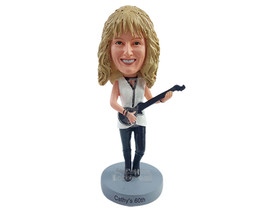 Custom Bobblehead Nice gal wearing cool cblouse and boots playing a nice electri - £69.84 GBP