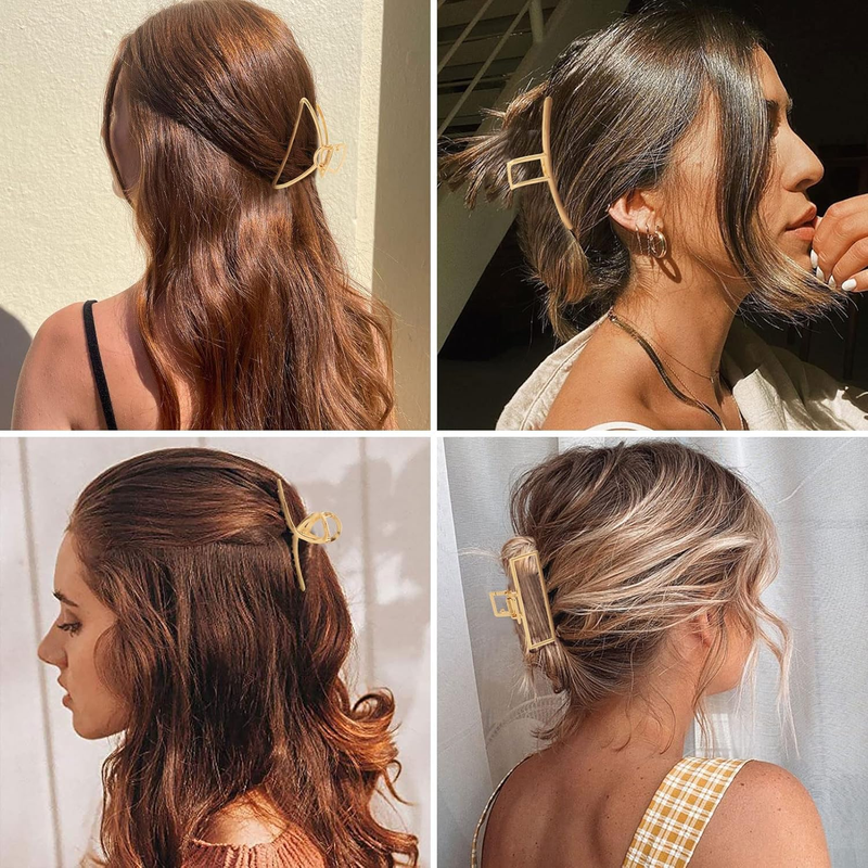 4 Pack Large Gold Hair Claw Clips for Women Thick Hair, French Design Metal Cros Item image 6