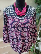 Crown &amp; Ivy Women&#39;s Blue 100% Rayon V-Neck Long Sleeve Top Blouse Size M... - $23.00