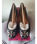 Tory Burch Claire Ballet Flats in Black Pebbled Leather Silver Logo, Sz ... - £138.05 GBP