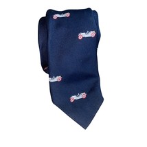 Vintage Classic Car Print Tie Navy Blue with Red and white car print   - £18.10 GBP