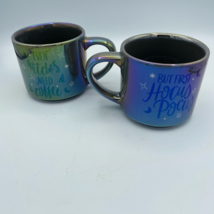 Holiday Home Set 2 Gray Metallic Mugs Hocus Pocus Witches Need Coffee Cup 16oz - £20.09 GBP
