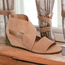 NIB Eileen Fisher Leather Wedge Sandals 7 1/2 Wheat 7.5 Perforated Shoe ... - $110.19