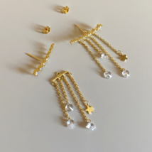 ANENJERY Silver Color Star Tassel Drop Earrings for Women Cubic Zircon Splittabl - £8.88 GBP