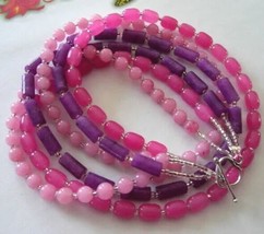 3 Strand Spring Easter Pink Purple Stone 22&quot;  Necklace  ❤️ Heart Toggle Clasp - $44.55