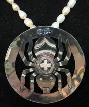 New Native American Seminole Handmade Spider Medallion FW Pearl Necklace 26&quot; - £118.86 GBP