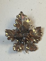 Signed Large Silvertone Veined Maple Leaf w Bronze Butterfly Clip – 2 an... - £10.23 GBP