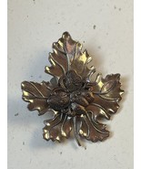 Signed Large Silvertone Veined Maple Leaf w Bronze Butterfly Clip – 2 an... - $13.09