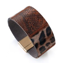 Amorcome Leopard Genuine Leather Bracelets For Women Fashion Snakeskin Print Wra - £9.56 GBP