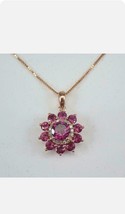 1.80Ct Round Cut Simulated Red Ruby Halo Flower Pendant 14K Yellow Gold Plated - £81.88 GBP