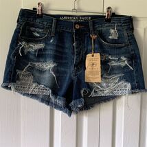 American Eagle Women&#39;s Hi-Rise Distressed Denim Shorts Size 10 Blue - $24.75