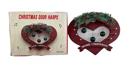 3 String Christmas Door Harps Wooden Heart Shape Merry Decorative 7&quot; Tall Vtg - £18.45 GBP