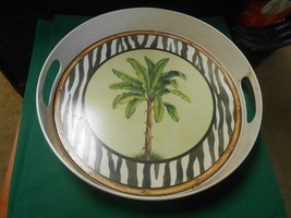 Great Metal Serving TRAY..16&quot; diameter  3&quot; height..PALM TREE design - £9.77 GBP