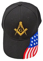 Mason Cap Black Masonic Hat Mens and Bumper Sticker Patriotic Flag - £10.37 GBP