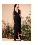 DRESS THE POPULATION Ariel Racerback Faux Wrap Crepe Dress Gown, Black S... - $139.00