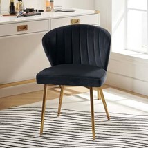 Black Velvet Upholstered Wingback Accent Side Chair w/ Gold Metal Legs - $183.64
