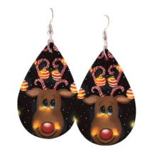 Double Sided PU Leather Teardrop Dangle Earrings - New - Rudolph &amp; Candy Canes - £11.85 GBP