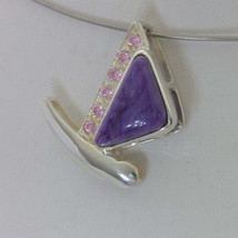 Pendant Purple Charoite Pink Sapphire 925 Silver Ladies Butterfly Design 464 - £79.16 GBP