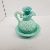 Vintage Avon Jadeite Turquoise Swirl Pitcher w/ Stopper &amp; Basin Dish - $21.73