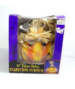 Vintage 11” Fiber Optic Fall Pumpkin Head Scarecrow Changing Color Hallo... - $28.45