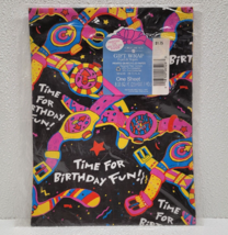 Vintage American Greetings Forget Me Not Gift Wrap Time For Birthday Fun! - $15.43