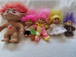Vintage six trolls, one Ace Novelty, one Russ bride, clown, reindeer, lucky pal - £19.66 GBP