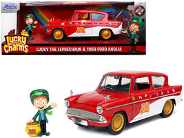 1959 Ford Anglia Red White w Lucky the Leprechaun Diecast Figurine Lucky Charms - £39.02 GBP