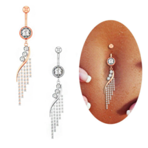 316L Stainless Steel 14G Sexy Dangle Navel/Belly Button Zirconia Drop Pi... - £9.58 GBP