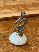 Miniature Silvertone Kokopelli Dancer on Iridescent White Rock Figurine – 1 and - £7.58 GBP