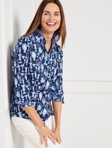 NWT Talbots Non-Iron Perfect Shirt 4p Button-Up Blue Navy Stretch Cotton... - $30.00