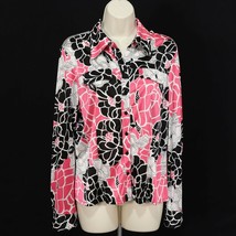 Alberto Makali Womens Retro Floral Satin Shirt L Large Arsty Black Pink White - $17.12