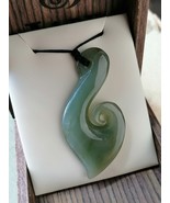New zealand INANGA JADE fish hook large pendant / long necklace (57mm) - $180.00