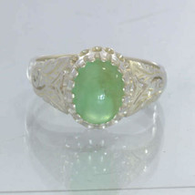 Chrysoprase Green Australia Cabochon 925 Sterling Ring Size 8 Floral Design 720 - £103.87 GBP