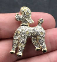 Vintage Poodle Gold Tone w/ All Over Rhinestones Brooch Pin 1&quot; x 1.5&quot; - £11.05 GBP