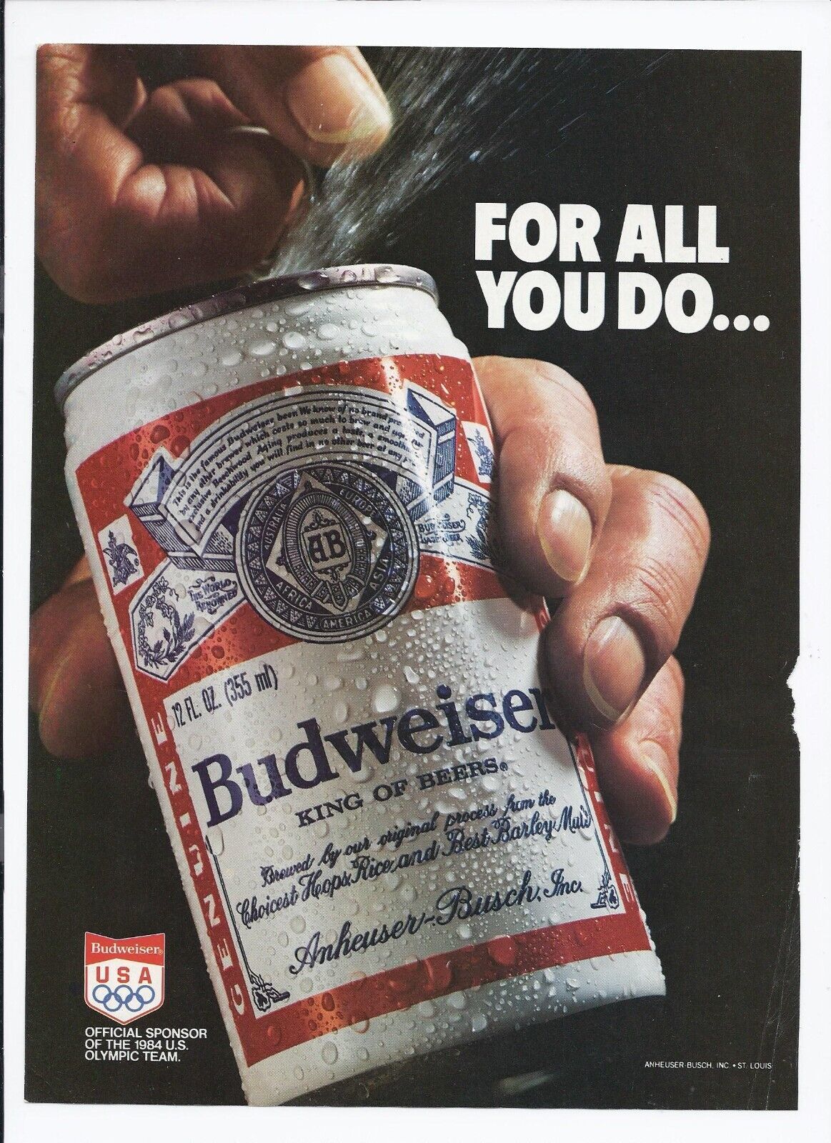 1984 Budweiser Beer Print Ad Vintage Olympics For all you do 8.5" x 11" - $19.21