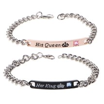 2Pcs Jewely Gift for Lovers His Queen Her King Stainless Steel Couple Bracelets - £9.24 GBP