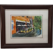 Vtg &#39;95 Bistro Cafe Watercolor Painting Picture Matted Framed Artist Signed Sute - £22.41 GBP