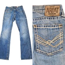 Ariat M6 31x38 Slim Boot Cut Jeans Medium Wash Western Workwear Thick Stitch - £45.03 GBP