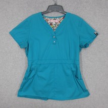 Koi Women&#39;s Scrub Top Short Sleeve Fitted Snap Neck Large Solid - £8.18 GBP
