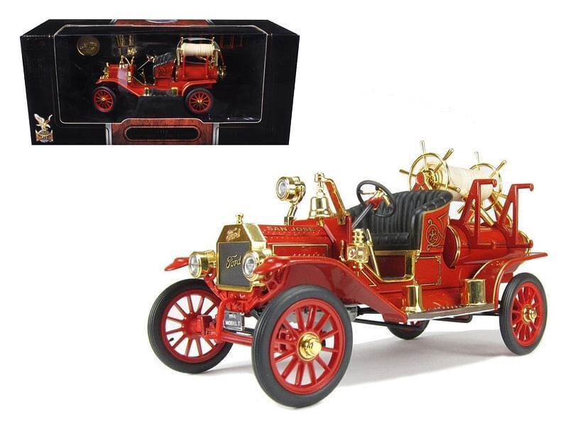 1914 Ford Model T Fire Engine Red 1/18 Diecast Model by Road Signature - $119.48